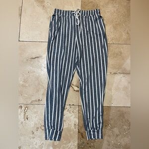 Shosho Navy and White Striped Joggers